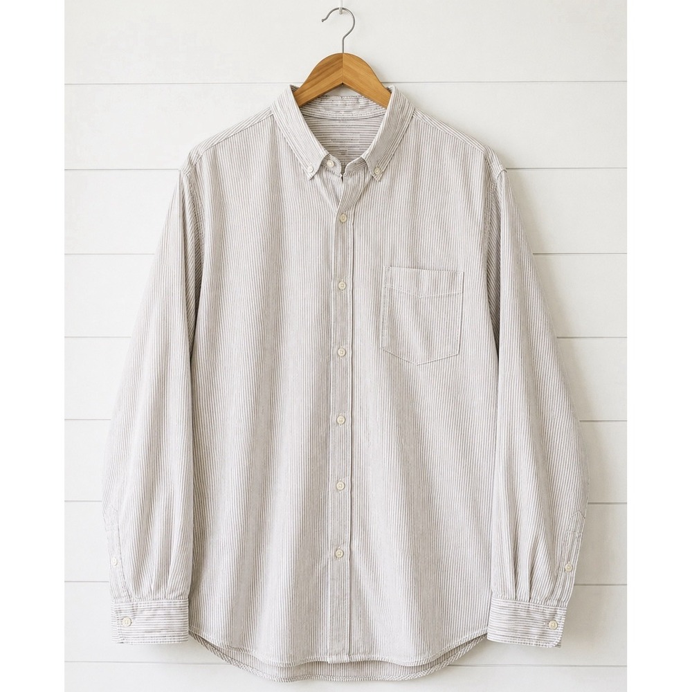 Free Assembly Men's XXXL White/Brown Striped Long Sleeve Collared Button-Up